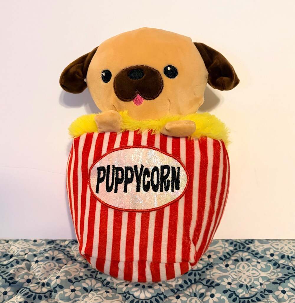 Puppycorn Plush Pug Dog in Red Striped Popcorn Bag Stuffed Animal
